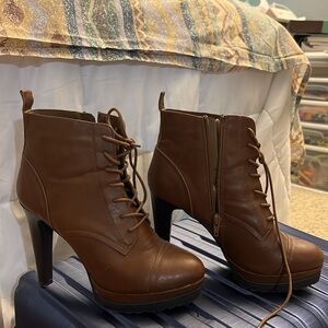 Brown Lace Up Heeled Bootie Size 8